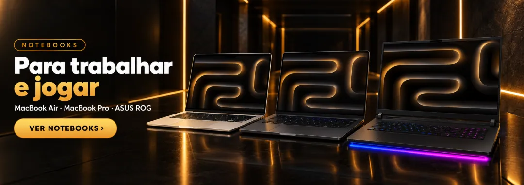 Notebooks para trabalhar e jogar: MacBook Air, MacBook Pro e ASUS ROG. Ver notebooks