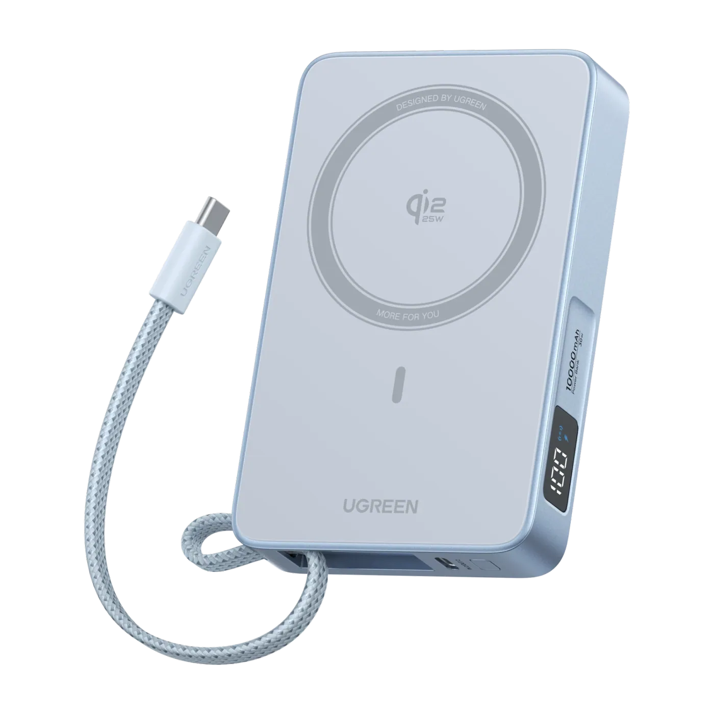 UGREEN MagFlow Magnetic Wireless Power Bank 10000mAh Qi2 25W power bank magnético 10.000 mAh · Qi2.2 25 W · cable USB-C integrado — Titanio Tech