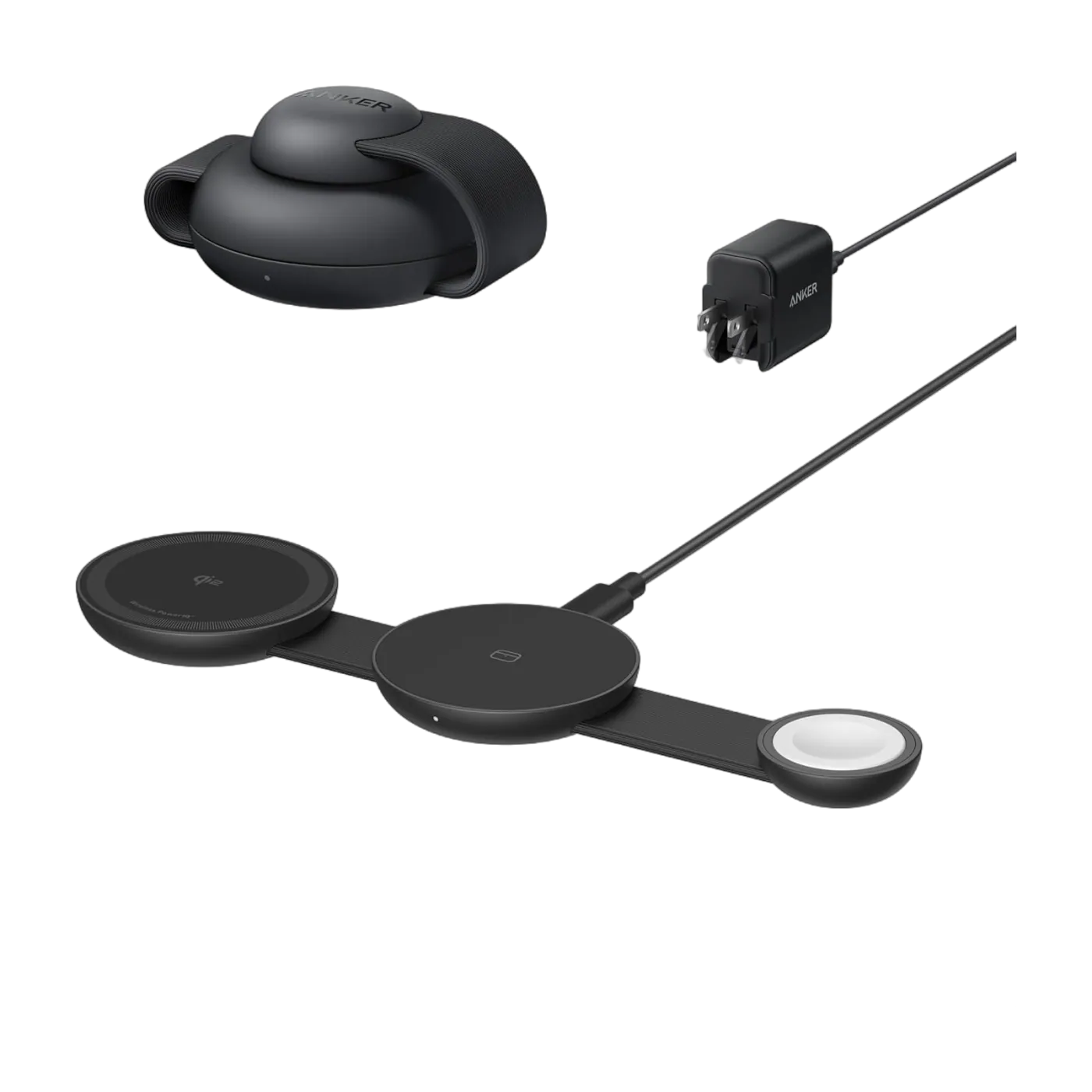 Anker MagGo Wireless Charging Station (3-in-1, Foldable Pad) base sem fio 3 em 1 dobrável · Qi2 15 W · com adaptador — Titanio Tech