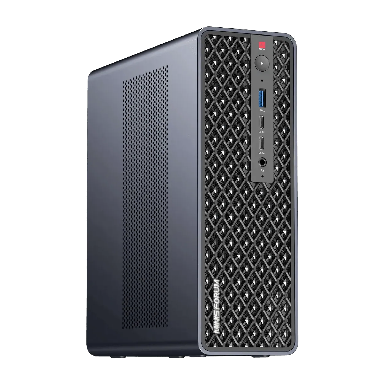 MS-S1 MAX 128 GB · 2 TB · 2× 10 GbE · 2× USB4 v2 80 Gb/s · slot PCIe x16 · fuente interna de 320 W — Titanio Tech