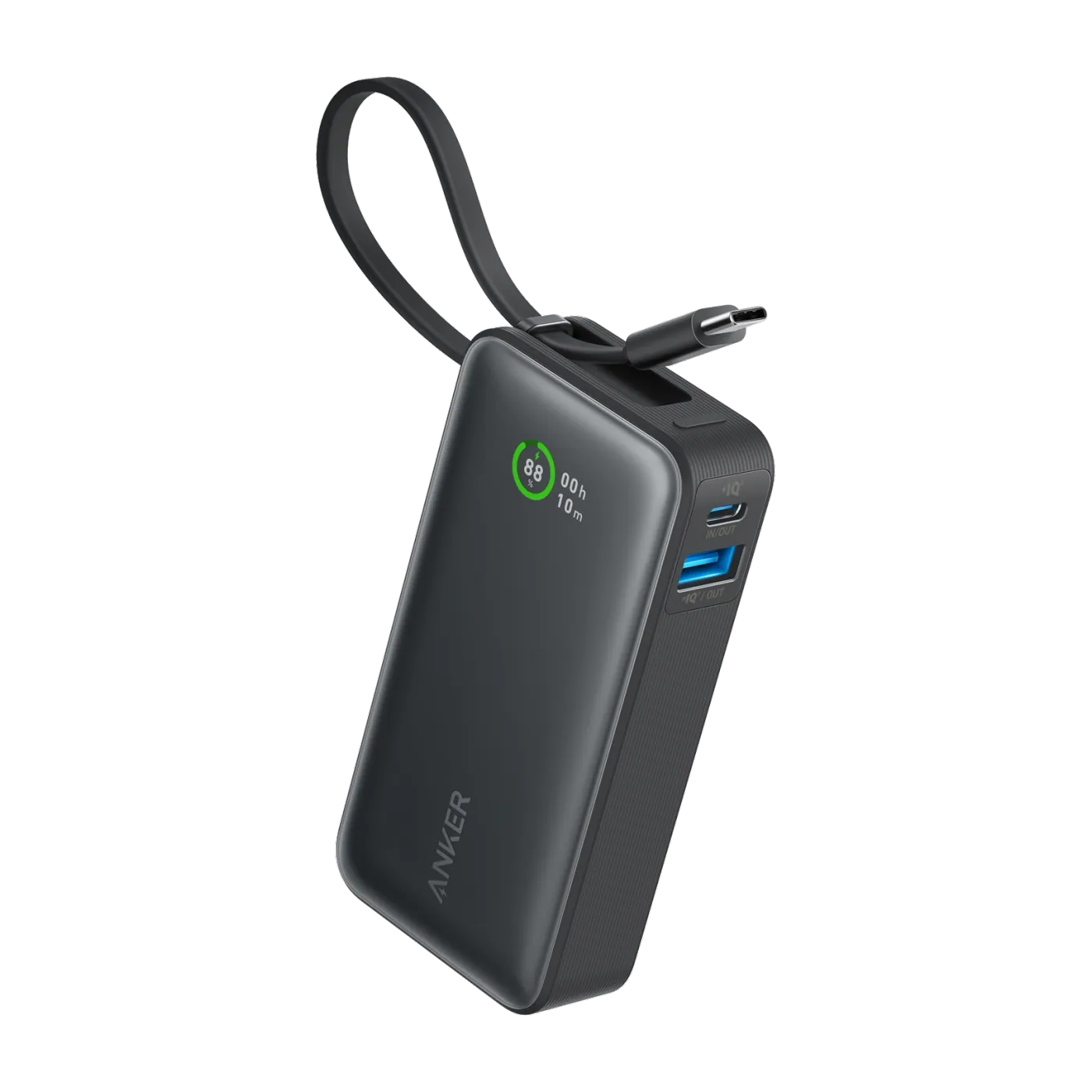 Anker Nano Power Bank (30W, cable USB-C integrado) power bank 10.000 mAh · 30 W · cable USB-C integrado · 3 salidas — Titanio Tech