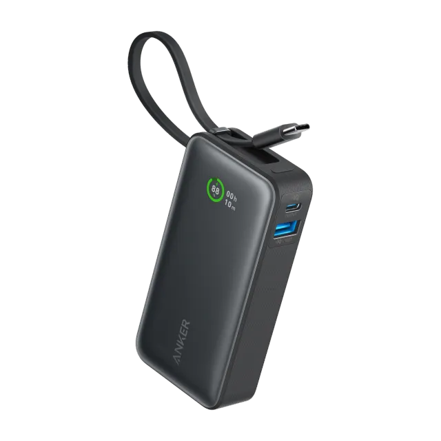 Anker Nano Power Bank (30W, cable USB-C integrado) power bank 10.000 mAh · 30 W · cable USB-C integrado · 3 salidas — Titanio Tech