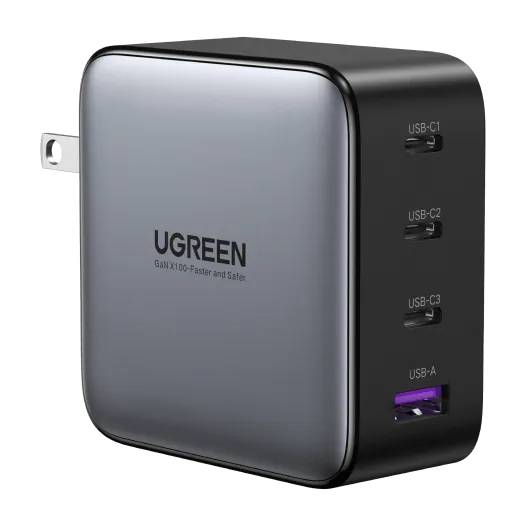 UGREEN Nexode 100W 4-Port Charger carregador de tomada 100 W · 3 USB-C + 1 USB-A · GaN — Titanio Tech