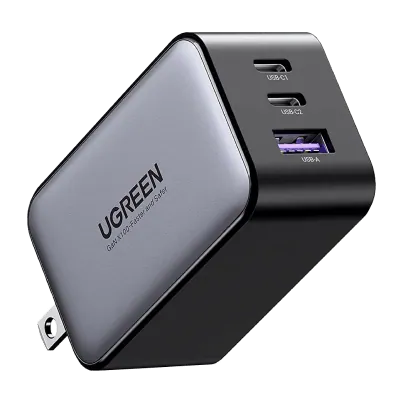 UGREEN Nexode 65W 3-Port Charger cargador de pared 65 W · 2 USB-C + 1 USB-A · GaN — Titanio Tech